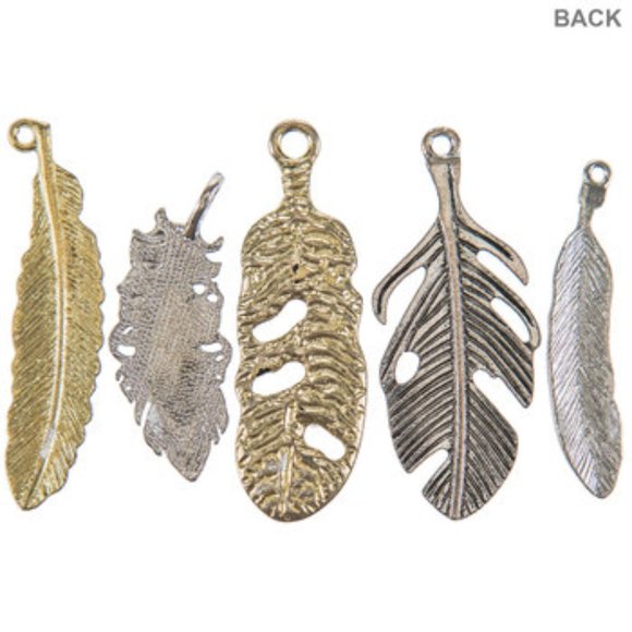 Silver  and Gold Metal Feather Pendant Charms - Picture 2 of 2